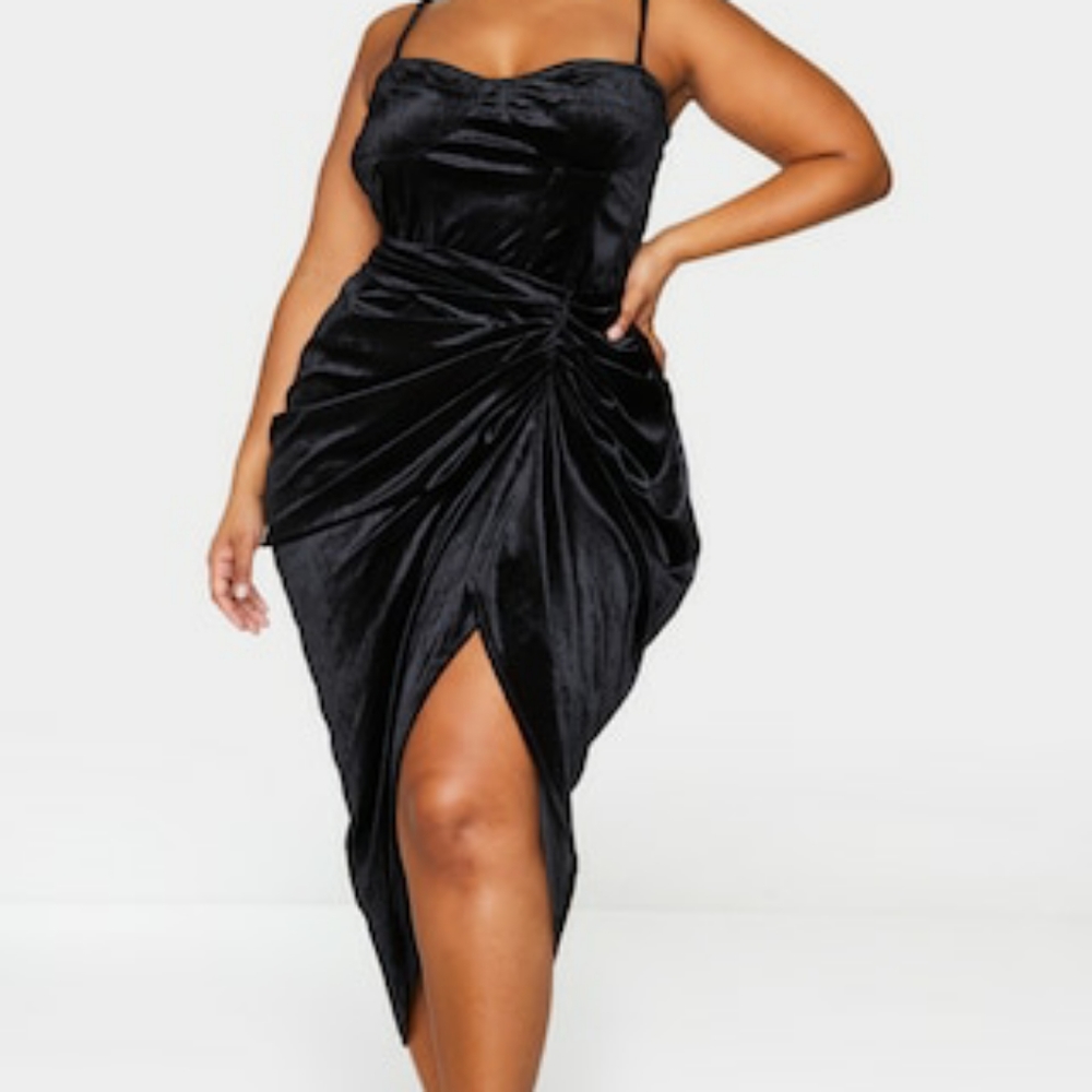 Velvet Ruched Side Midi Skirt & Corset Top